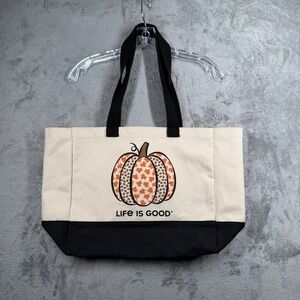 Life is Good Fall Pumpkin Canvas Tote Bag Large Farmers Market Shopping Autumn